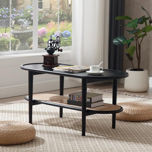 Rattan Wood Mid Century Modern Coffee Table, 39.5