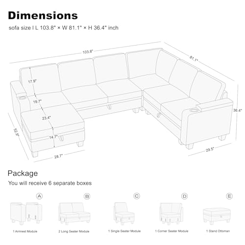 Belffin Modular Sectional Sofa Couch with Storage U Shape Convertible Corner Couches for Living Room Dark Grey Couch