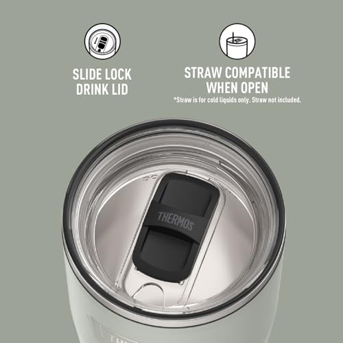 THERMOS ICON SERIES, Stainless Steel Cold Tumbler with Slide Lock, 24 Ounce, Sandstone