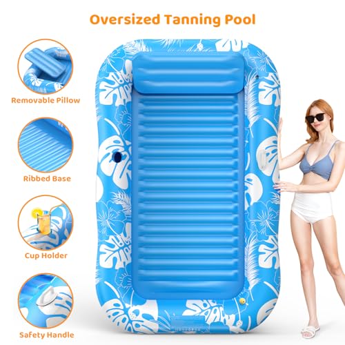 Inflatable Tanning Pool Lounger Float with Sprinkler, 77
