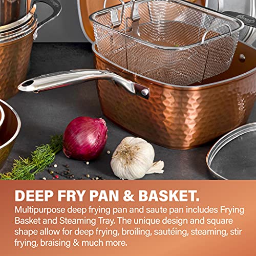 Gotham Steel Hammered 15 Pc Copper Pots and Pans Set Non Stick, Kitchen Cookware Sets, Pot and Pan Set, Ceramic Cookware Set, Non Toxic Cookware Set, Non Stick Pots and Pan Set, Dishwasher Safe…