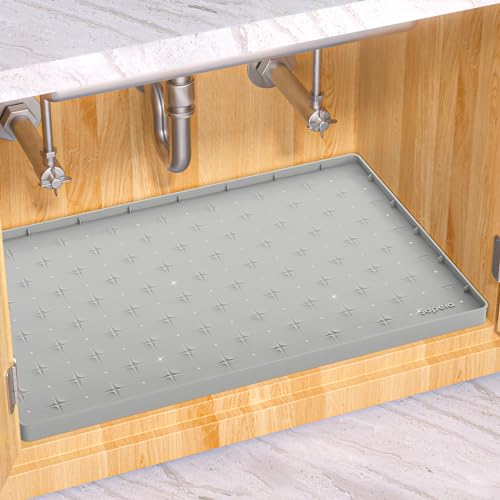 Under Sink Organizer Waterproof Under Sink Mat for Kitchen and Bathroom - Protects Cabinets from Leaks 22 x 14 inches Shelf Liner Feeding Mat Litter Mat(Grey)