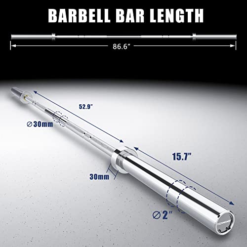 7FT Olympic Barbell Olympic Bar Solid Chrome Barbell 700LBS Load Capacity(2-Inch Plate) for Weightlifting, Squats, Dead-Lifts, Presses, and Lunges