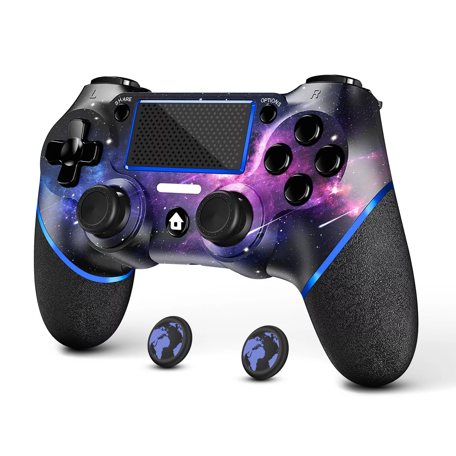 AceGamer Wireless Controller for PS4 with 2 Thumb Grips, Galaxy Custom Design V2 Gamepad Joystick, Compatible with PS4, Slim, Pro and Windows PC