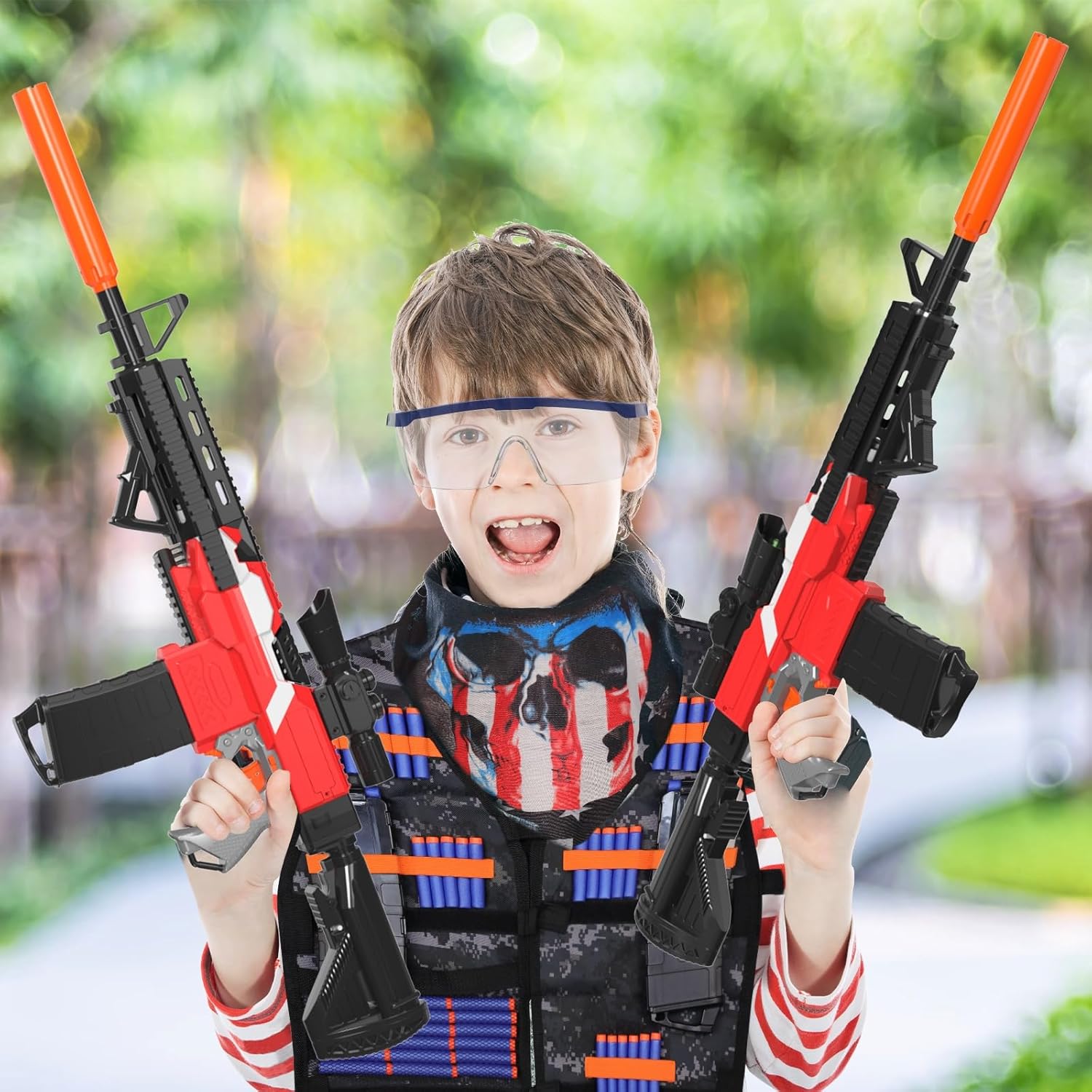 Toy Gun Sniper for Nerf Guns Bullets, Automatic Toy Foam Blaster with Tactical Vest, 2 Clips and 100 Darts, Realistic Toy Rifle for 8-12 Year Old Kids, Electric Toy Birthday Xmas Gifts