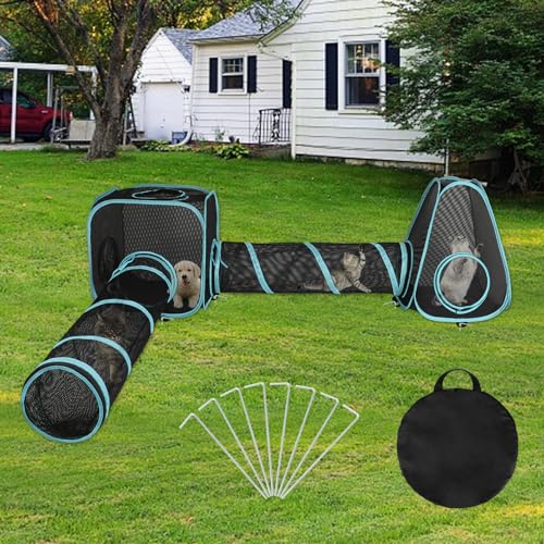 BWOGUE Outdoor Cat Enclosures for Indoor Cats, 4 in 1 Outdoor Cat Tent with Tunnel Portable Pop Up Visual Mesh Cat Outside Playhouse for Cats Puppy Small Animals, Total Length 9.45FT