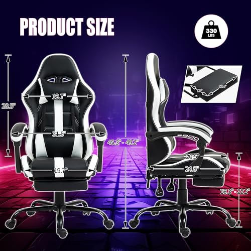 Massage Gaming Chair w/Footrest, Ergonomic High Back PC Chair w/Headrest and Lumbar, PU Swivel Home Desk Office Chair, Black