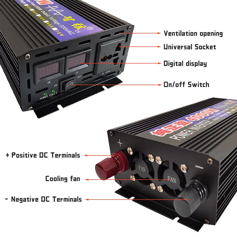 MDHAND 2000 Watts Pure Sine Wave Power Inverter DC 12V to AC 110V Car Converter Charger Adapter USB with LED Display for Car RV Boat Solar Power System-ZX-2000W