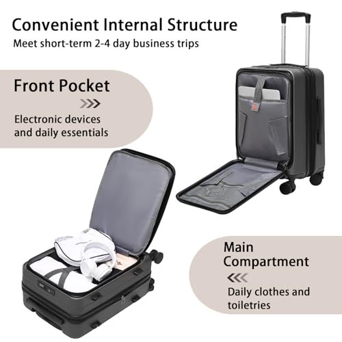 Expandable Carry On Luggage Durable Hardside Lightweight Rolling Suitcases with Spinner Wheels TSA Lock, (Black, 20-Inch)