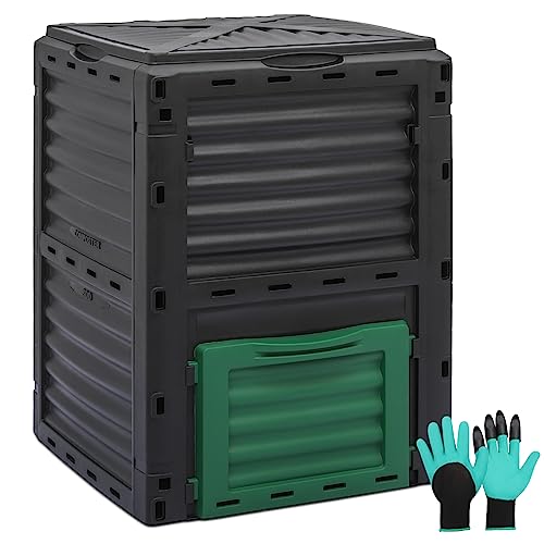 MoNiBloom 43 Gallon Compost Tumbler, Outdoor BPA Free Large Dual Chamber Tumbling Compost Bin All-Season Fast Working Tumbling Composter, High Volume Composter with 2 Sliding Doors