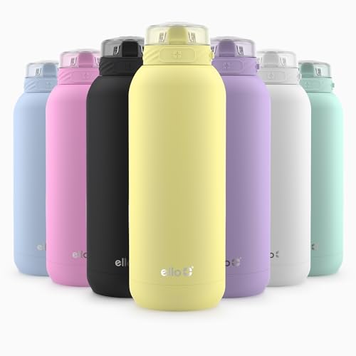 Ello Cooper 32oz Stainless Steel Water Bottle with Straw and Carry Handle, Double Walled and Vacuum Insulated Metal, Leak Proof Locking Lid with Soft Silicone Spout, Reusable, BPA Free, Yucca