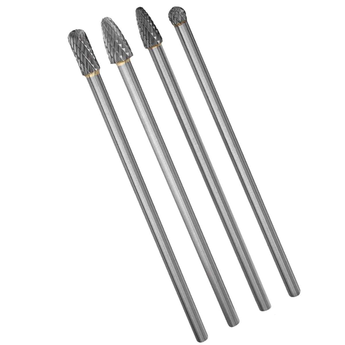 Wolfride 4pcs Long Shank Tungsten Carbide Burr Set 6mm Shank Die Grinder Burr Set for Metal 6-inch Length