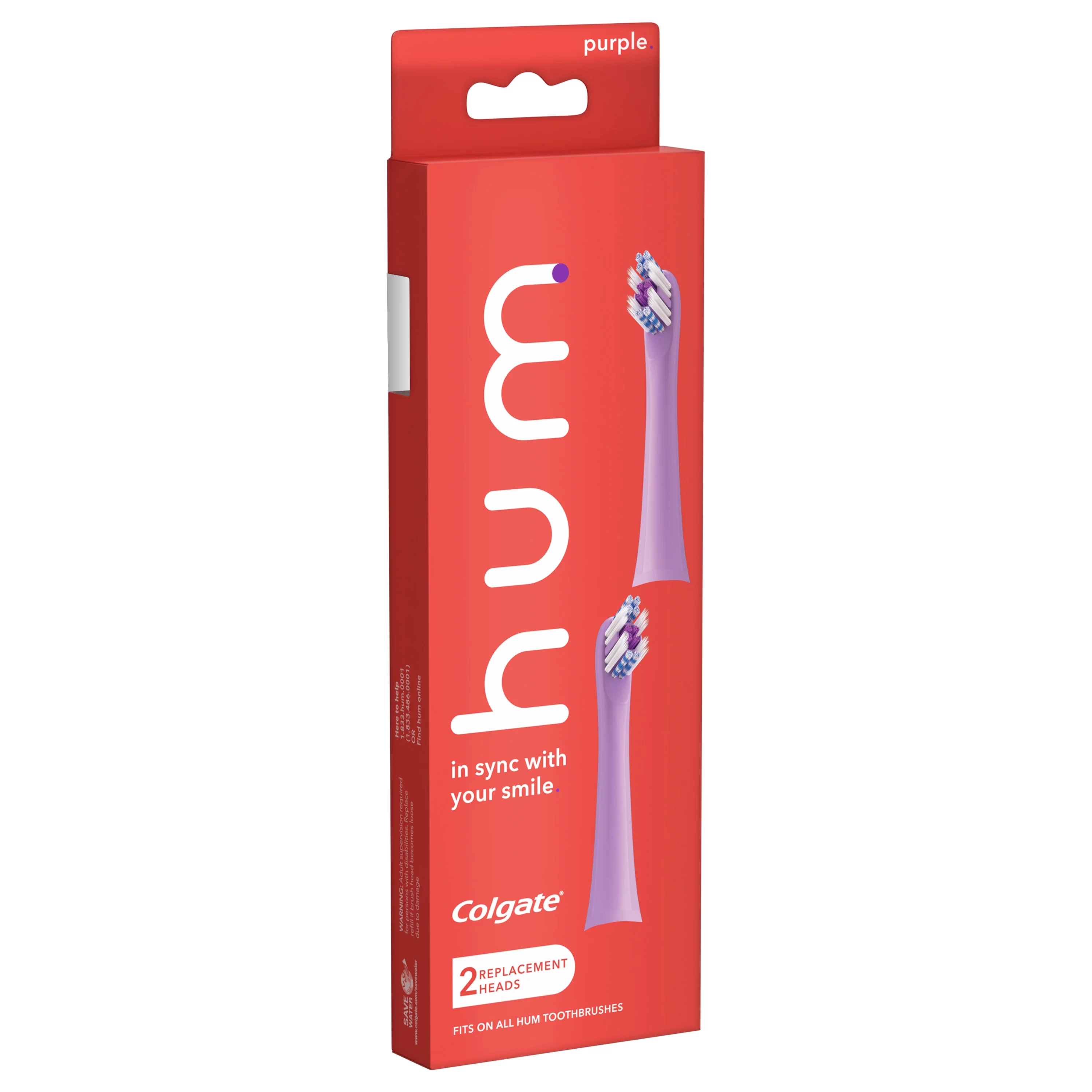 hum by Colgate Replacement Toothbrush Heads, Purple hum Replacement Heads, 2 Pack