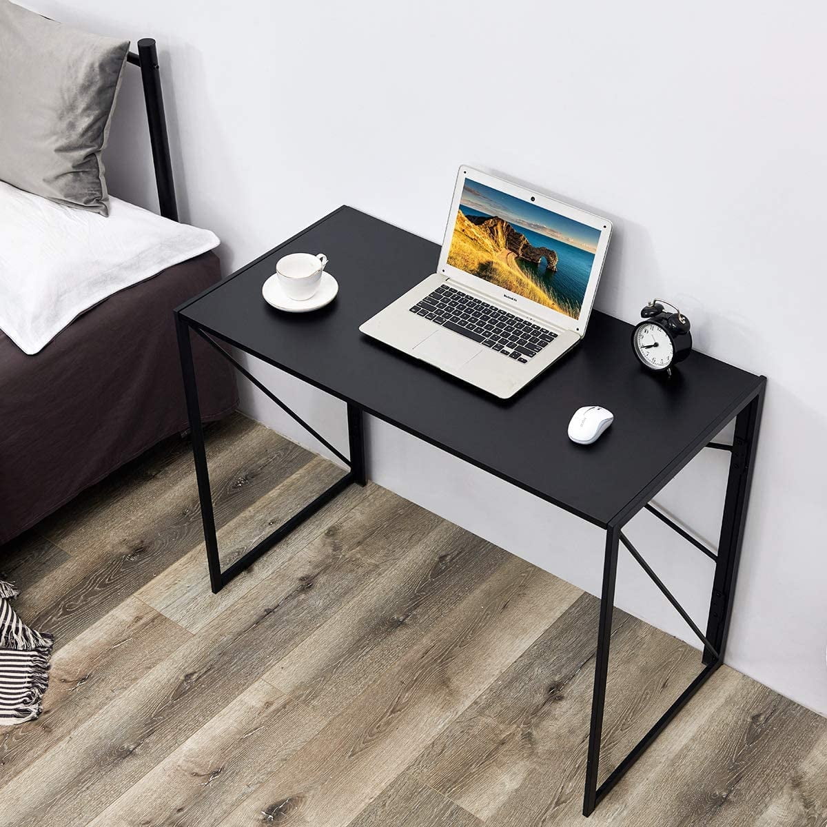 Popular Coavas Folding Desk No Assembly Required  39.4 inch Writing Computer Desk Space Saving Foldable Table Simple Home Office Desk Brown