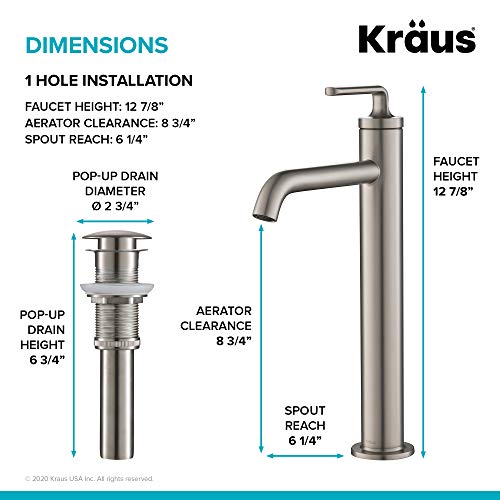 KRAUS Ramus Single Handle Vessel Sink Bathroom Faucet with Pop-Up Drain in Brushed Gold, KVF-1220BG