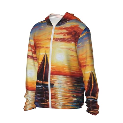 UPF 50+ Sunset Sailboat Sun Protection Hoodie Jacket Quick Dry Rash Guard Long Sleeve Sun Shirt