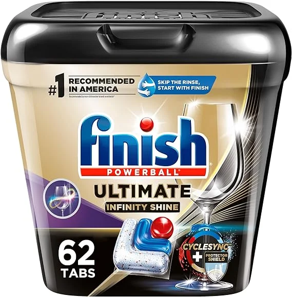 Finish Ultimate Plus Infinity Shine - 62 Count - Dishwasher Detergent - With Protector Shield and CycleSync™ Technology - Dishwashing Tablets - Dish Tabs