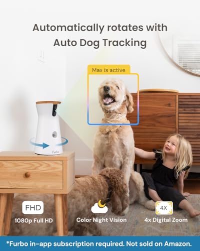 Furbo Mini Pet Camera - Unlock Camera & Smart Features w/Paid Plan: Home Security with Dog & Cat Safety Alerts, 2-Way Audio, Mountable Smart Cam w/Phone App (Subscription Required, 3mo Minimum)