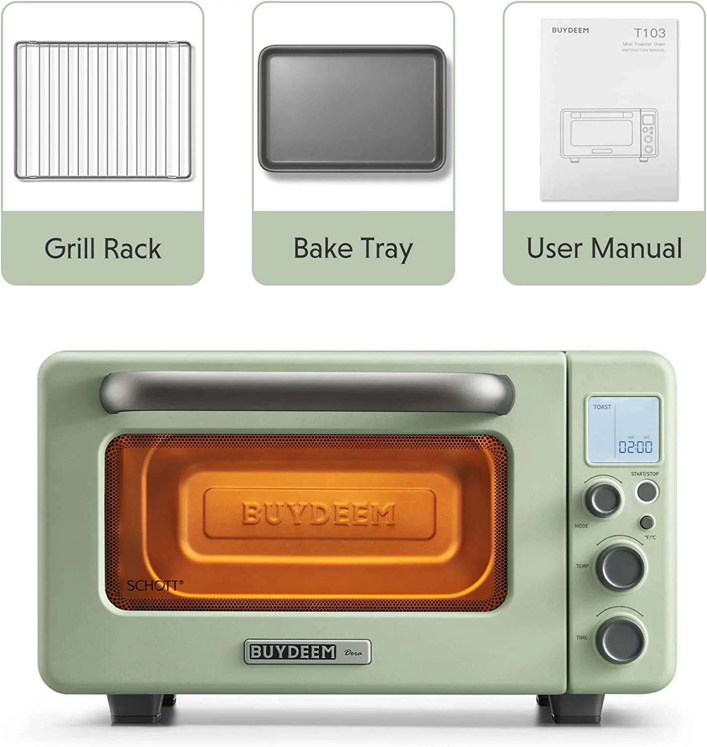 BUYDEEM 7-in-1 Digital Air Fryer Countertop Toaster Oven, 11QT, Mint Green