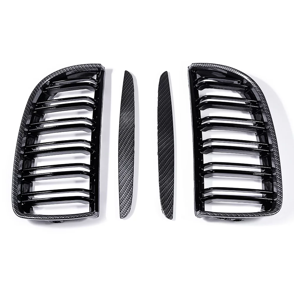 Astra Depot Dual Slats ABS Front Kidney Grill Grille for 2005-2008 BMW E90 E91 328i 335i 325xi Sedan, Carbon Fiber Pattern, 1 Pair