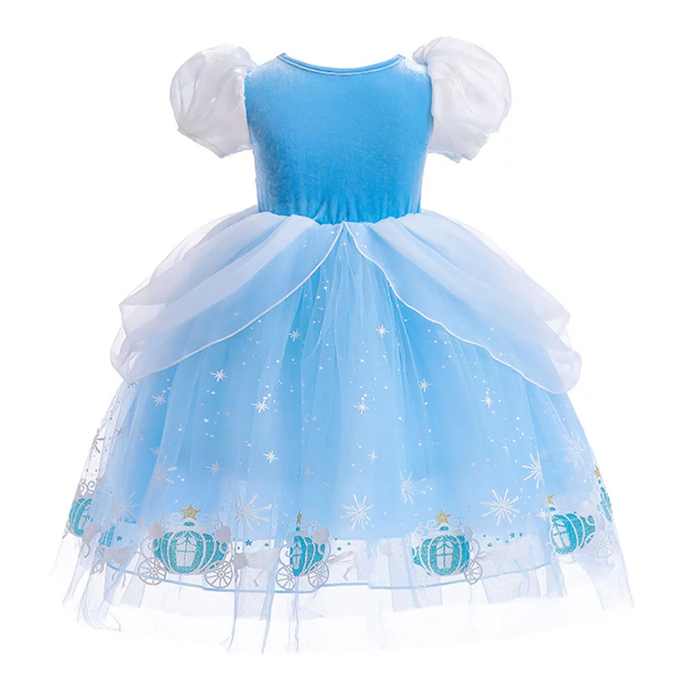 Girls Cinderella Princess Dress Halloween Party Role Play with Sleeves