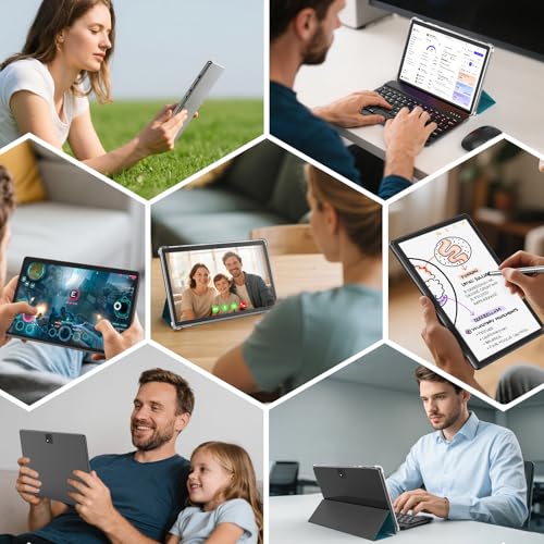 Android Tablet with Keyboard, 26GB RAM, 256GB ROM(1TB Expand), 10.1 inch Android 14 Tablet, 8000mAh Battery, BT 5.0, GMS Certified, 2.4G&5G WiFi, 2 in 1 Tablets with Mouse, Case, Stylus(Black)