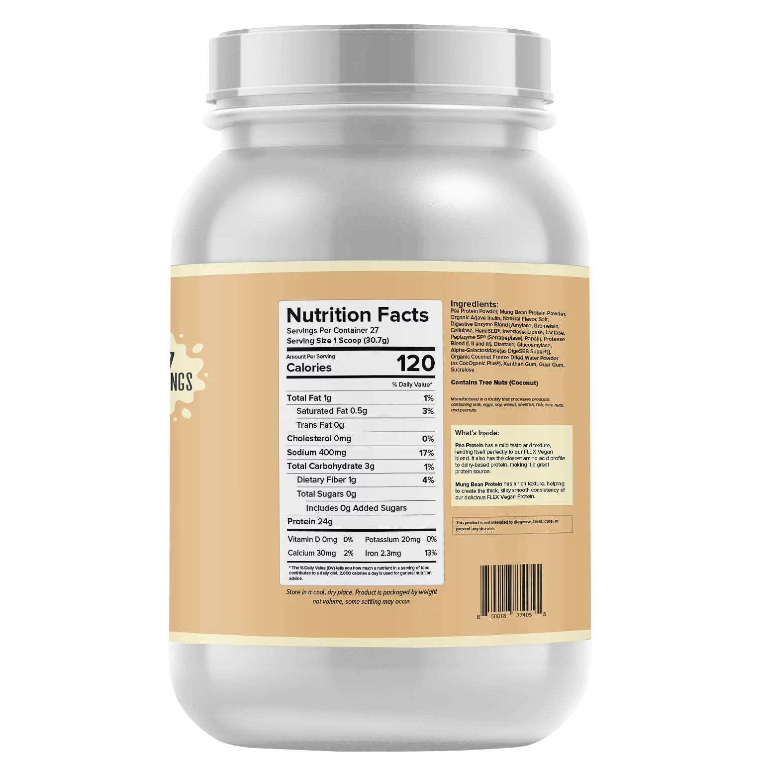 Flex Brands Keto Friendly, Slow Churn Vanilla Ice Cream Vegan Protein Powder with 24g of Protein, 27 Servings