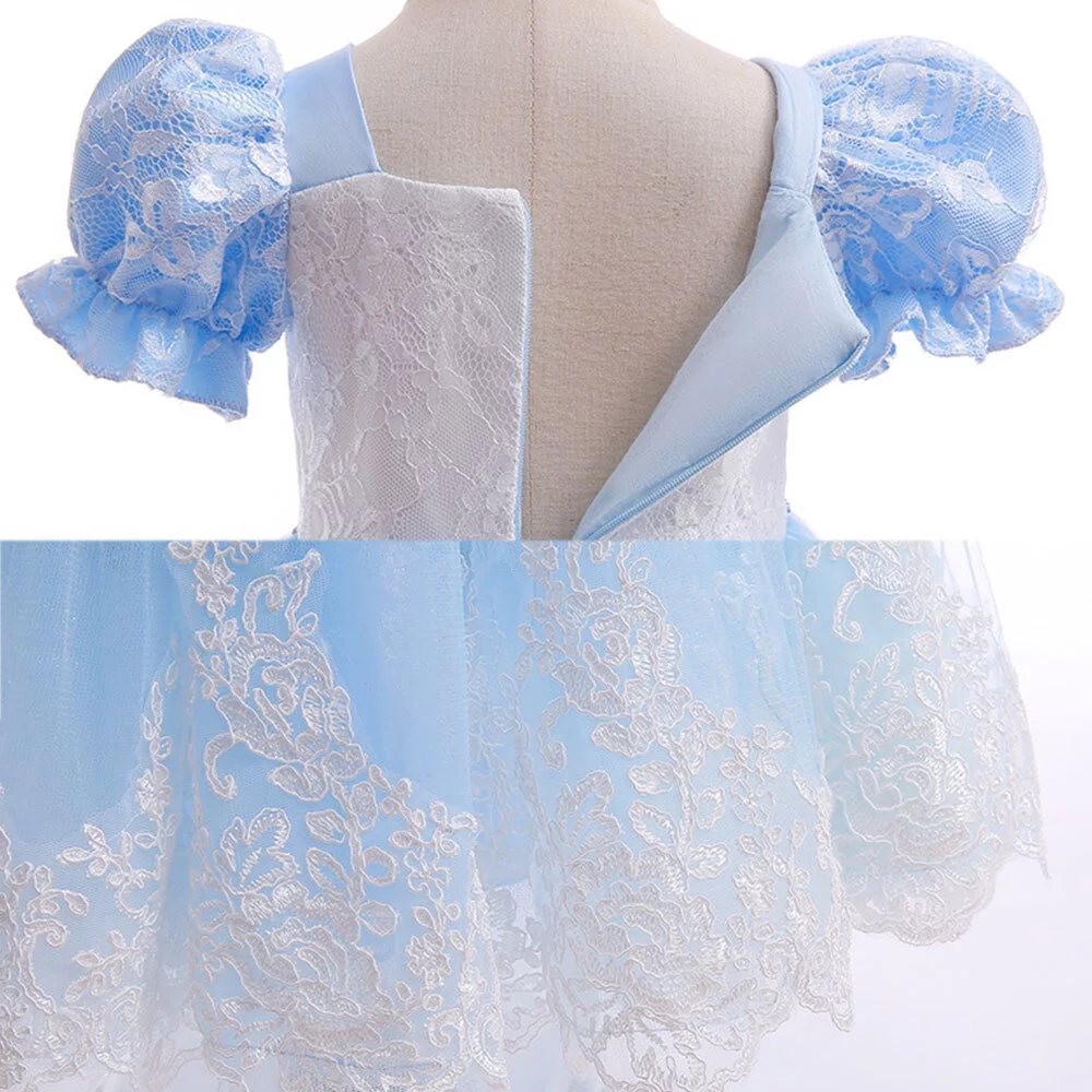 Little Girl Fancy Cinderella Princess Dress Puff Sleeve Halloween Birthady Party Cosplay Costume
