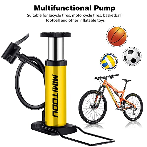 Bike Pump, Mini Bicycle Pump Portable Bike Floor Pump with Presta and Schrader Valves Aluminum Alloy Floor Bicycle Air Pump Compact Mini Bike Tire Pump, Extra Valve and Gas Needle for All Bike