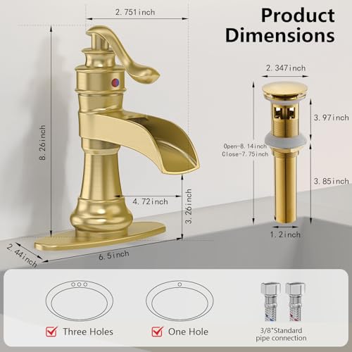 Vessel Sink Faucet, Oil Rubbed Bronze Black Bathroom Faucet, Farmhouse Waterfall Sink Faucet Single Hole with Pop Up Drain Assembly Without Overflow One Hole Mixer Tap Deck Mount