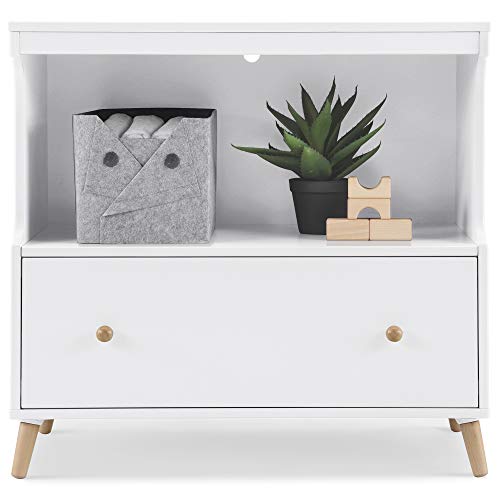 Delta Children Essex Convertible Changing Table with Drawer, Bianca White/Natural