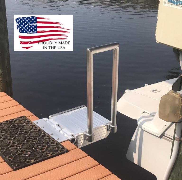 Folding Boat Boarding Platform Dock Step Dock Extension Ramp for Boat Lifts, Silver, Modern Aluminum