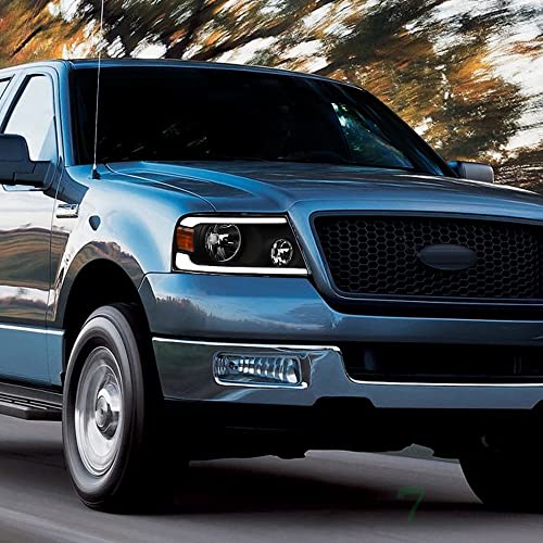 Switchback Sequential LED Strip Bar Black Housing Headlights With Amber Reflector Compatible With 2004-2008 Ford F150 / 2006-2008 Lincoln Mark LT Models