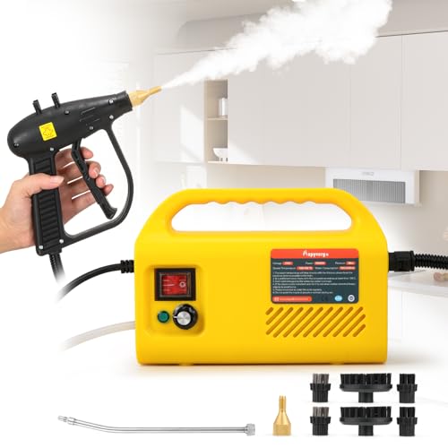1500W Tankless Pressurized Steam Cleaner - Handheld Portable Grout & Tile Steamer for Home, Kitchen, Bathroom, and Car Cleaning - 110V | Yellow