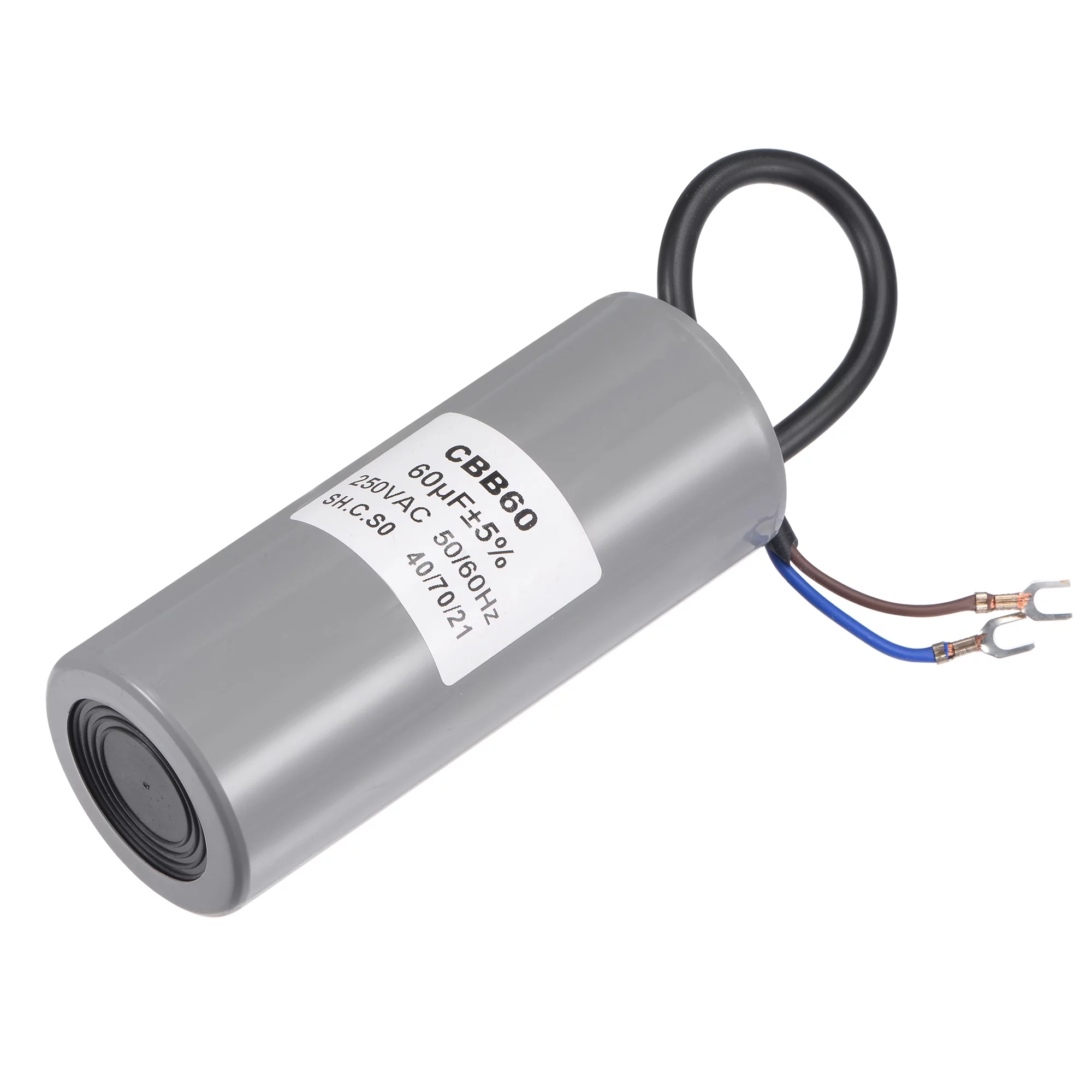 Uxcell 124x50mm 60uF 250V AC 50/60Hz 2 Wires with Terminal CBB60 Run Capacitor