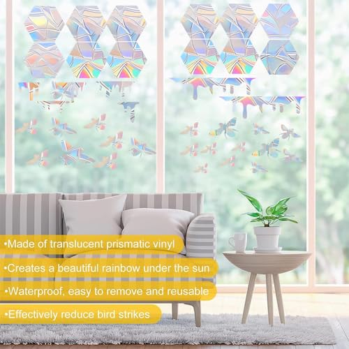 36PCS Snowflake Window Stickers Anti Collision Decals to Save Birds - Non Adhesive Prismatic Vinyl Rainbow Stickers