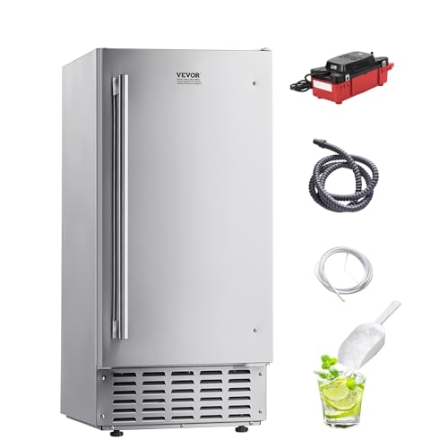 VEVOR Under Counter Ice Maker Machine, Crescent Ice, 25 Lbs/Day Stainless Steel Built in Ice Maker with Reversible Door, 22Lbs Storage Ice Maker Machine for Commercial Home Kitchen, No Drain Required