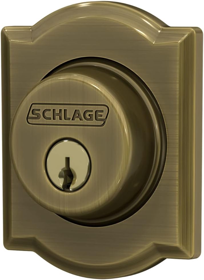Schlage B60 N CAM 609 Deadbolt with Camelot Trim Keyed 1 Side, Highest Residential Security, Antique Brass