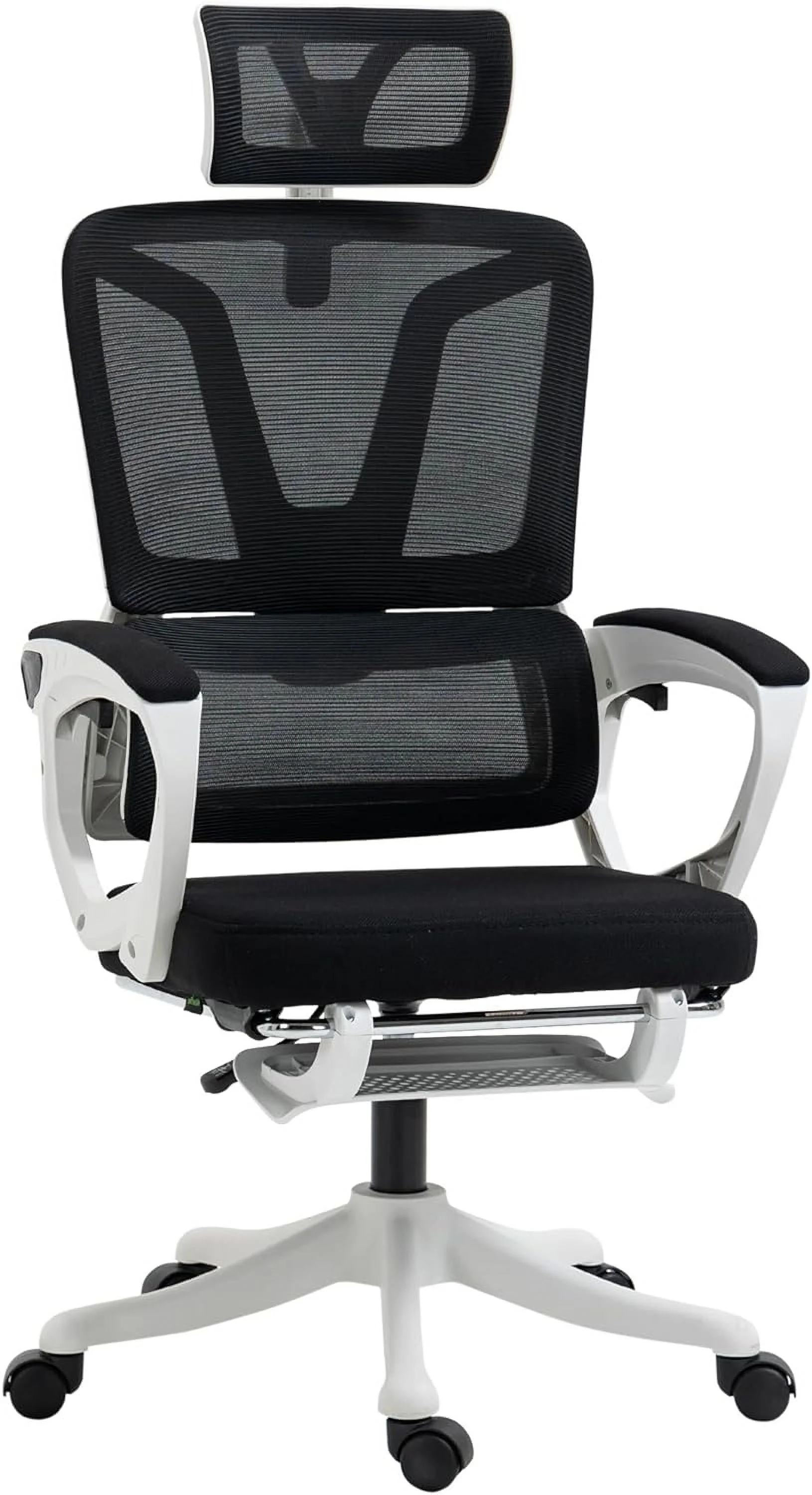 High Back Home Office Chair, Fabric Computer Desk Chair With Adjustable Headrest, Lumbar Support, Armrest, Foot Rest, Reclining Back, Black