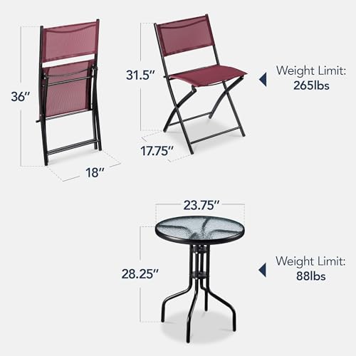 Best Choice Products 3-Piece Patio Bistro Dining Furniture Set w/Glass Tabletop, 2 Folding Chairs, Steel Frame, Polyester Fabric - Gray