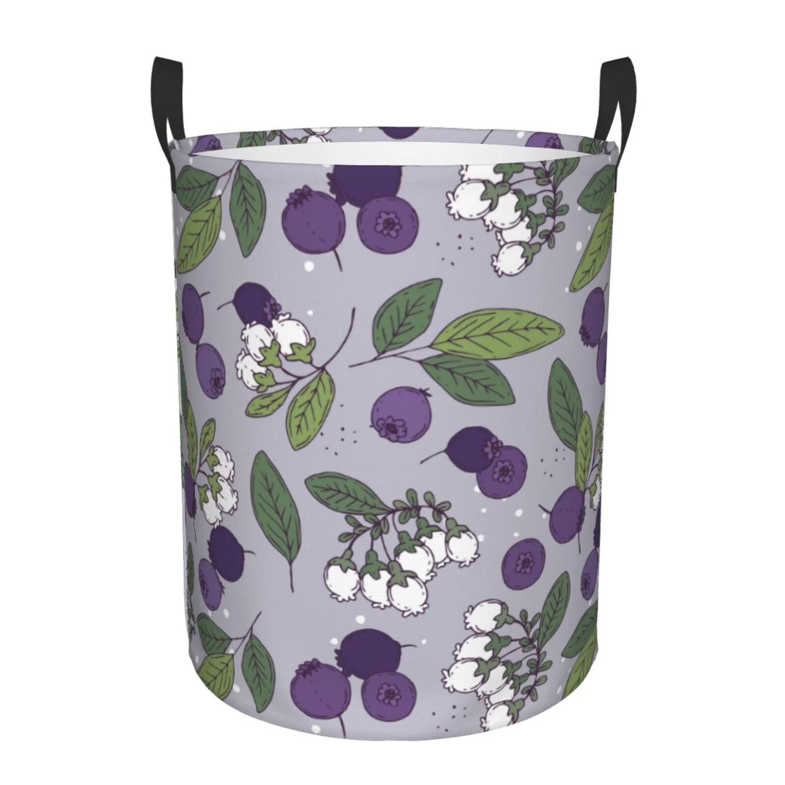 ZNDUO Blueberry Fruit Flower Art Pattern Laundry Basket, Waterproof Collapsible Laundry Hamper with Handles, Medium Size