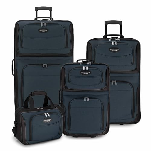 Travel Select Amsterdam 4-Piece Softside Expandable Luggage Set, Lightweight 2-Wheel Upright Suitcases, Travel Tote, Packing Cubes, Gray