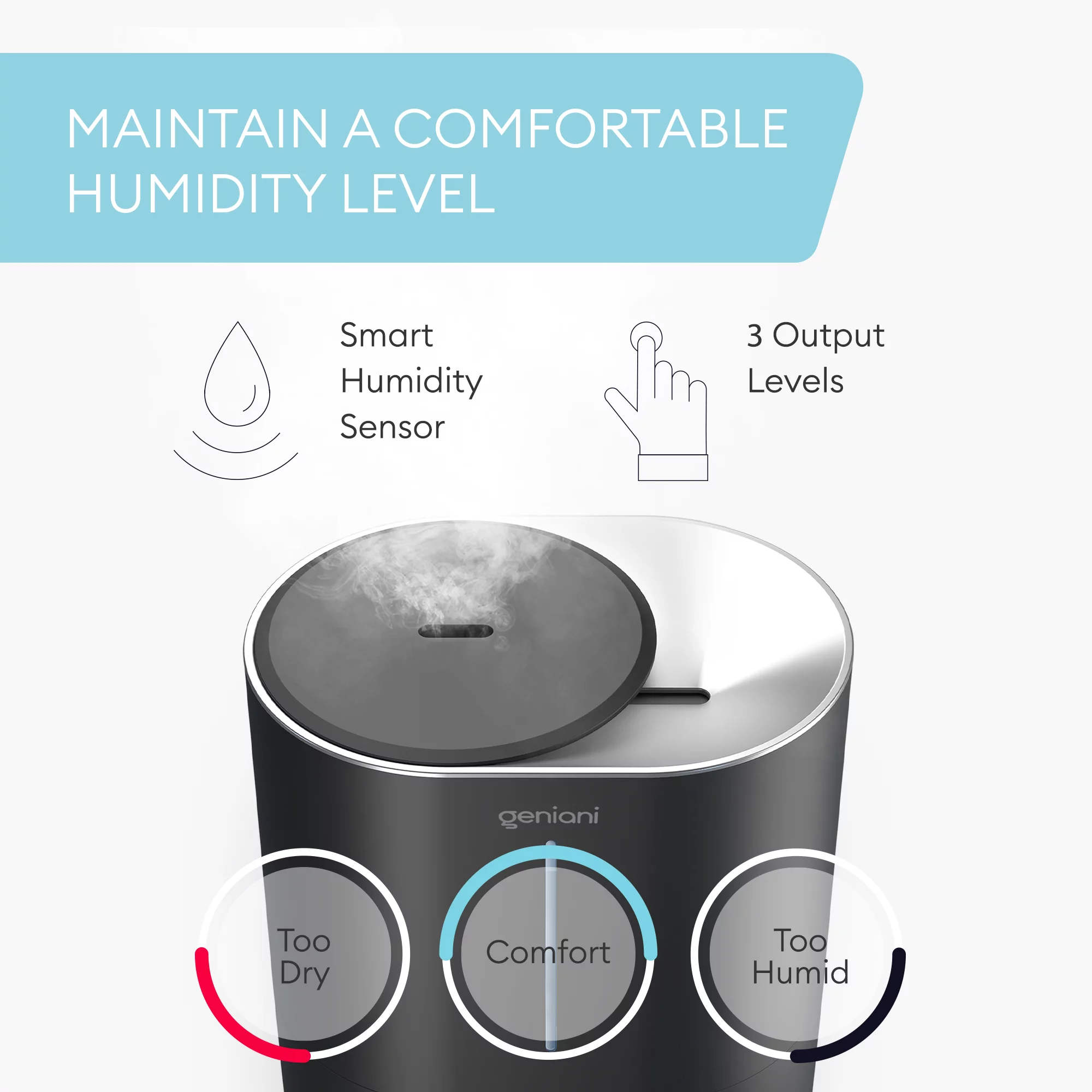 Geniani Ultrasonic Top-Fill Cool Mist 2-in-1 Humidifier & Diffuser, White