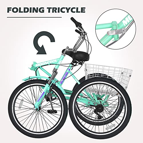 Adult Folding Tricycles Folding Bikes, 7 Speed 20/24/26 Inch 3 Wheel Adult Trikes Cruiser Bike with Large Basket, Foldable Tricycle for Adults, Women, Men, Seniors