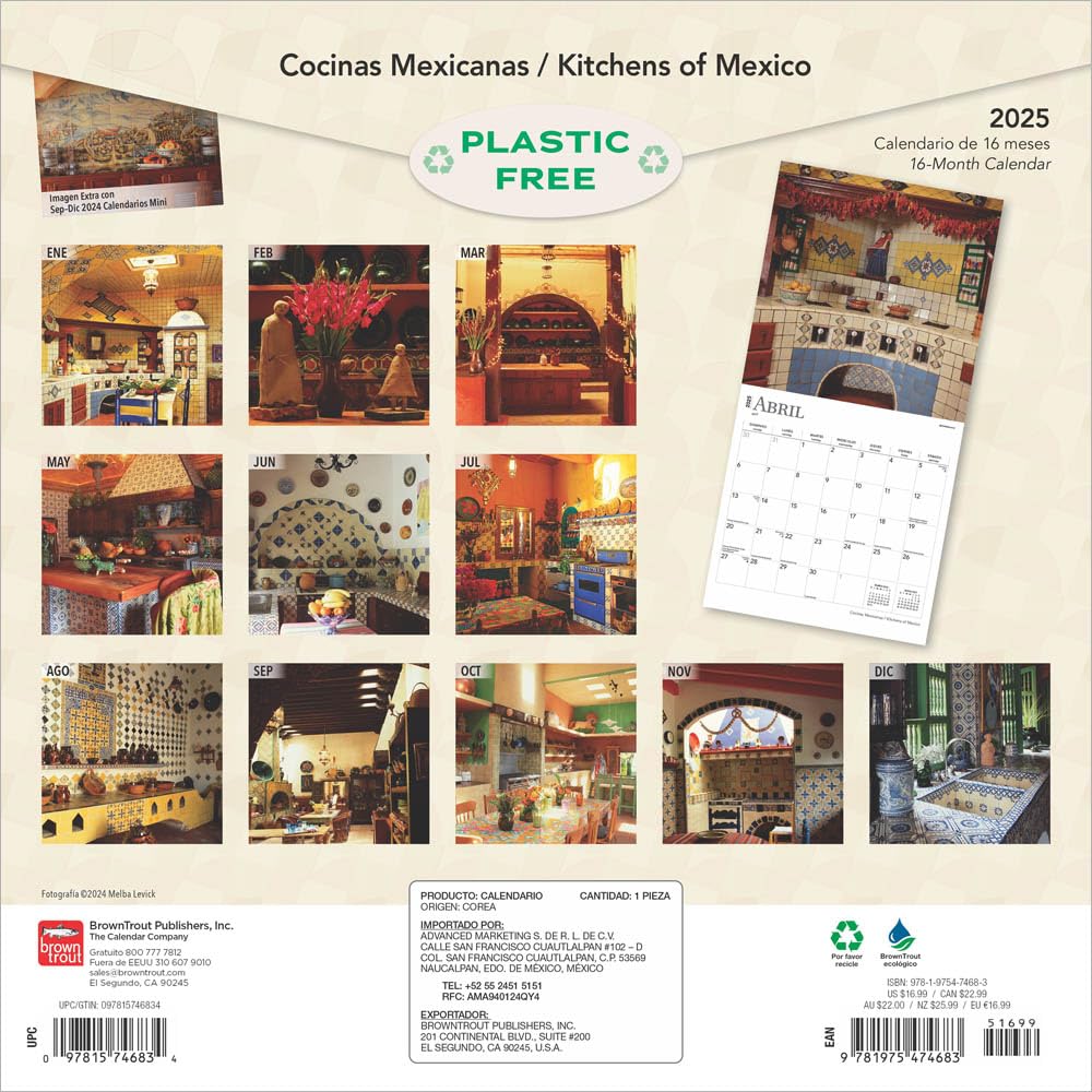 Cocinas Mexicanas | Kitchens of Mexico | 2025 12 x 24 Inch Monthly Square Wall Calendar | English/Spanish Bilingual | Plastic-Free | BrownTrout | Food Cuisine Cooking (Spanish and English Edition)