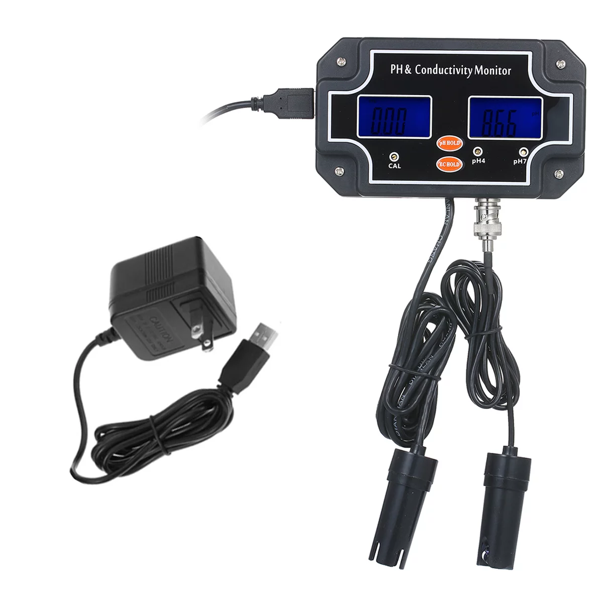 Tomshoo 2 in 1 pHEC Meter Waterproof Double Display Tester Black Plug PHEC-2681