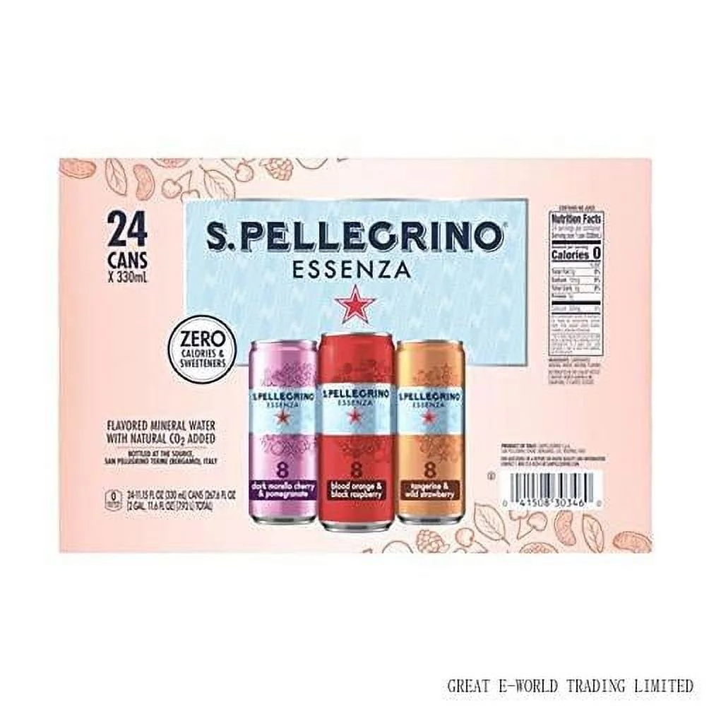 San Pellegrino Essenza Variety - Dark Morello Cherry & Pomegranate With Tangerine And Wild Strawberry And Blood Orange And Black Raspberry 24/11.15 Oz Cans. (1 - Pack)