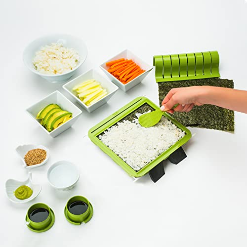 SushiQuik PLUS | Sushi Making Kit BEST for Beginners and Kids | 2 Roll Cutters, Chopstick Trainers, Triangle Onigiri Molds | How to Videos and Recipes