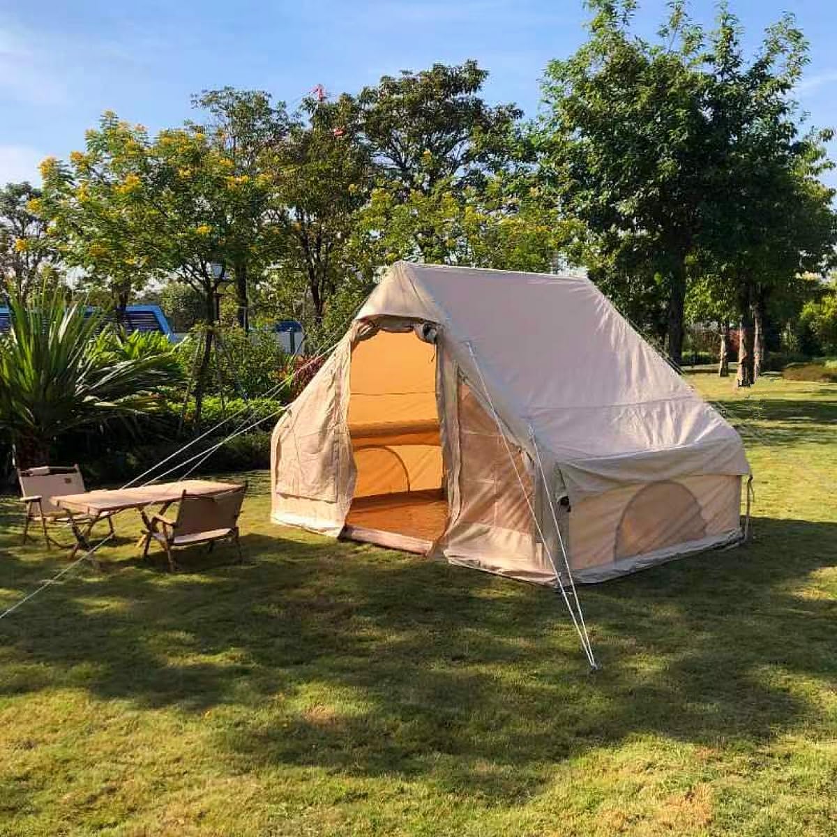 UNIISTRENGH Inflatable Camping Tent with Hand Pump, Air Glamping Tent, Easy Setup Waterproof Blow&Pop Up Tent with Privacy Screen,Stove Jack Hole and Carry Bag