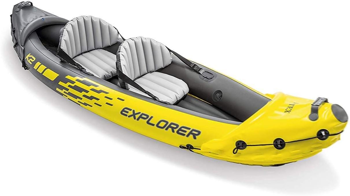 Intex Explorer K2 Yellow 2 Person Inflatable Kayak with Aluminum Oars & Air Pump